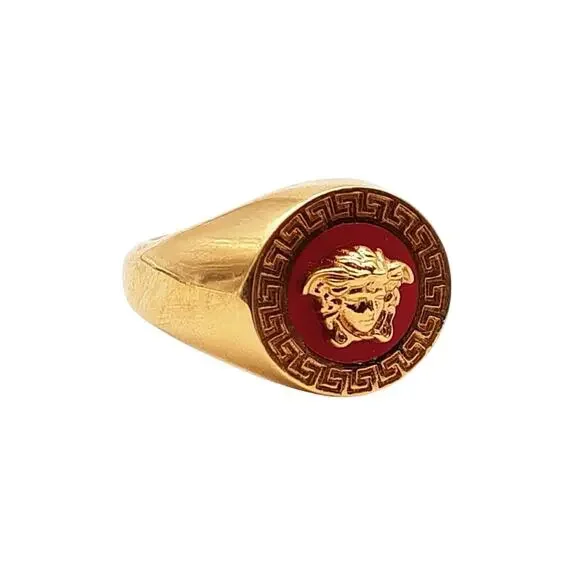 NIB Versace Ring Size IT 13/ US 6 Icon Medusa Head Greca Engraved Gold Tone